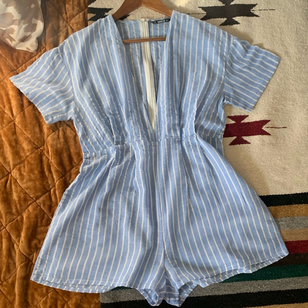 Light blue Pinstriped Romper